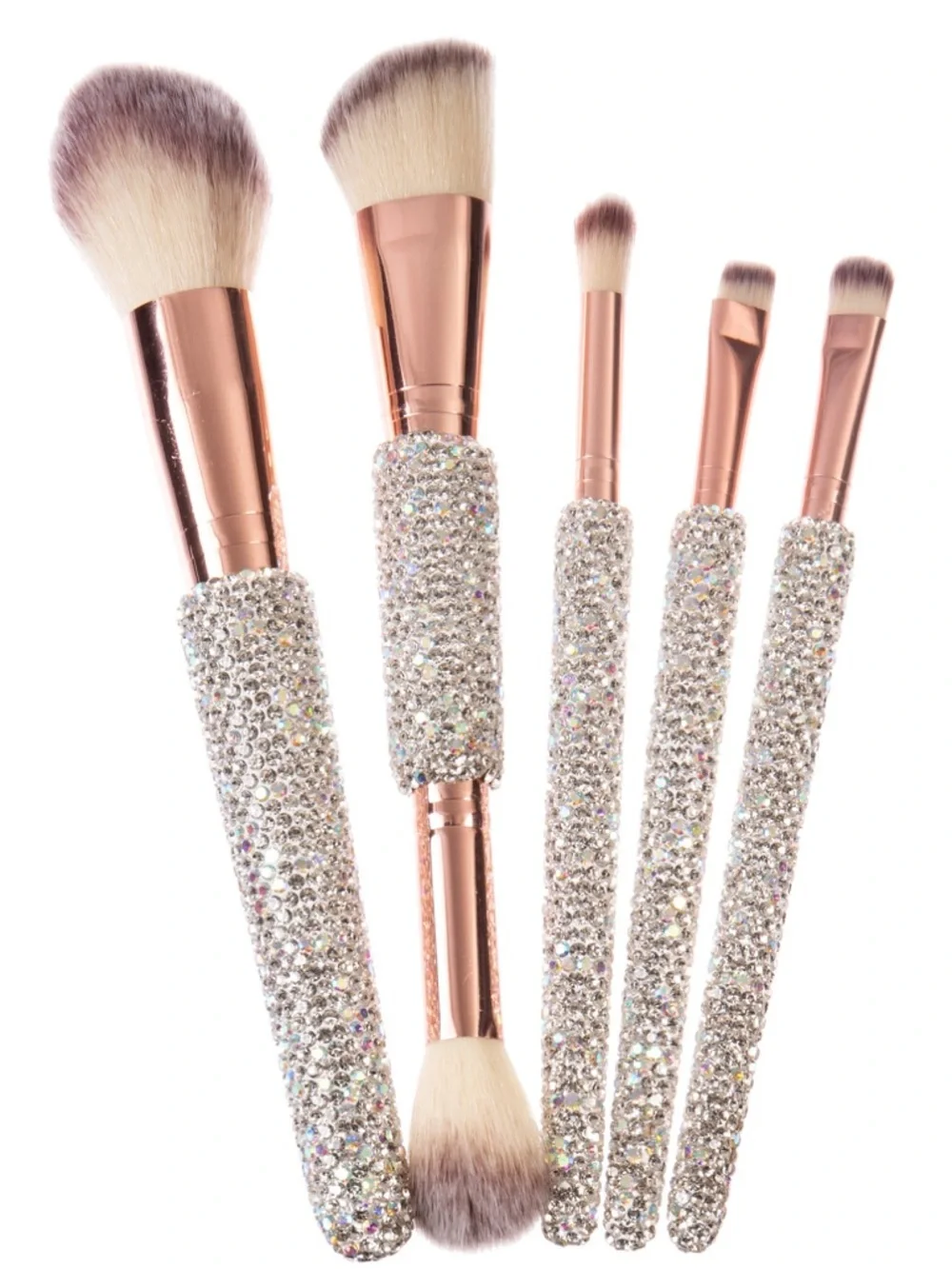 Bling Bling AB Silver Rhinestone Handle Rose Gold 5-Piece Makeup Brush Set